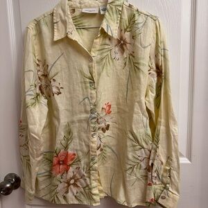 Parisian Works Floral Button Down Linen Shirt - Cream and Green
